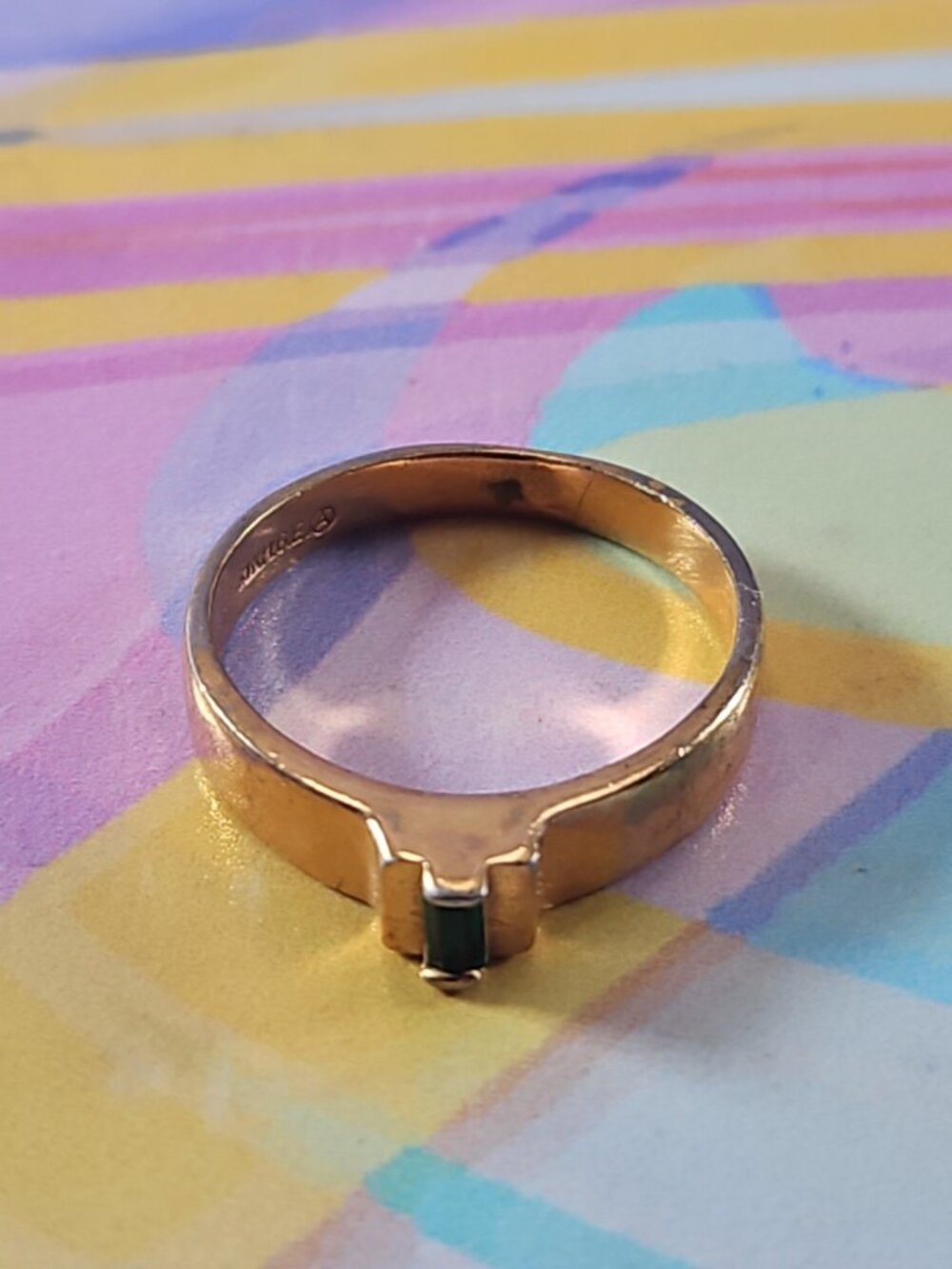 18k HGE Gold-Plated Men's Ring, Size 8.5 Emerald Band Style